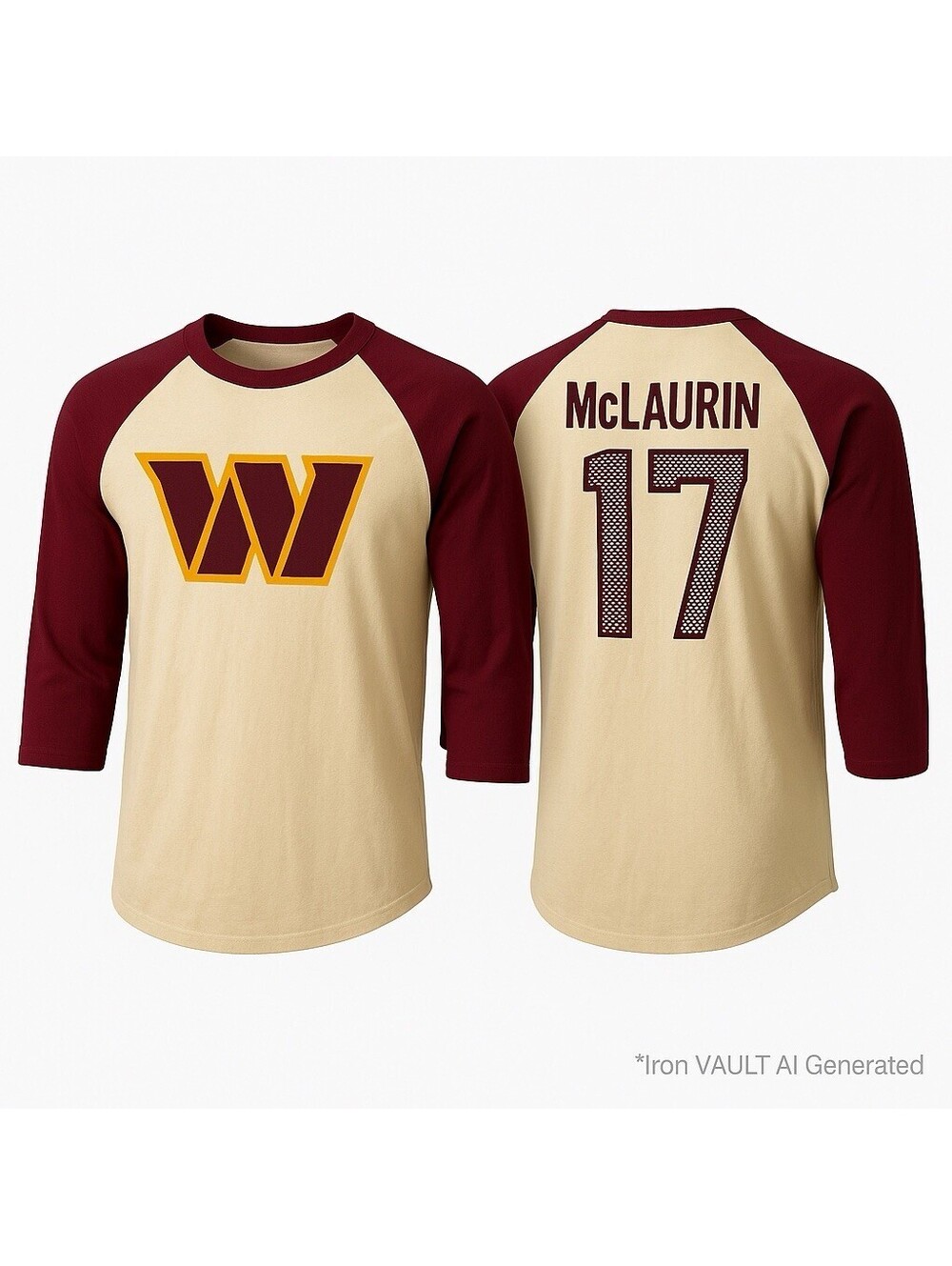 Terry McLaurin XL Cream Burgundy 3/4 Sleeve Commanders Shirt Majestic NFL NWT